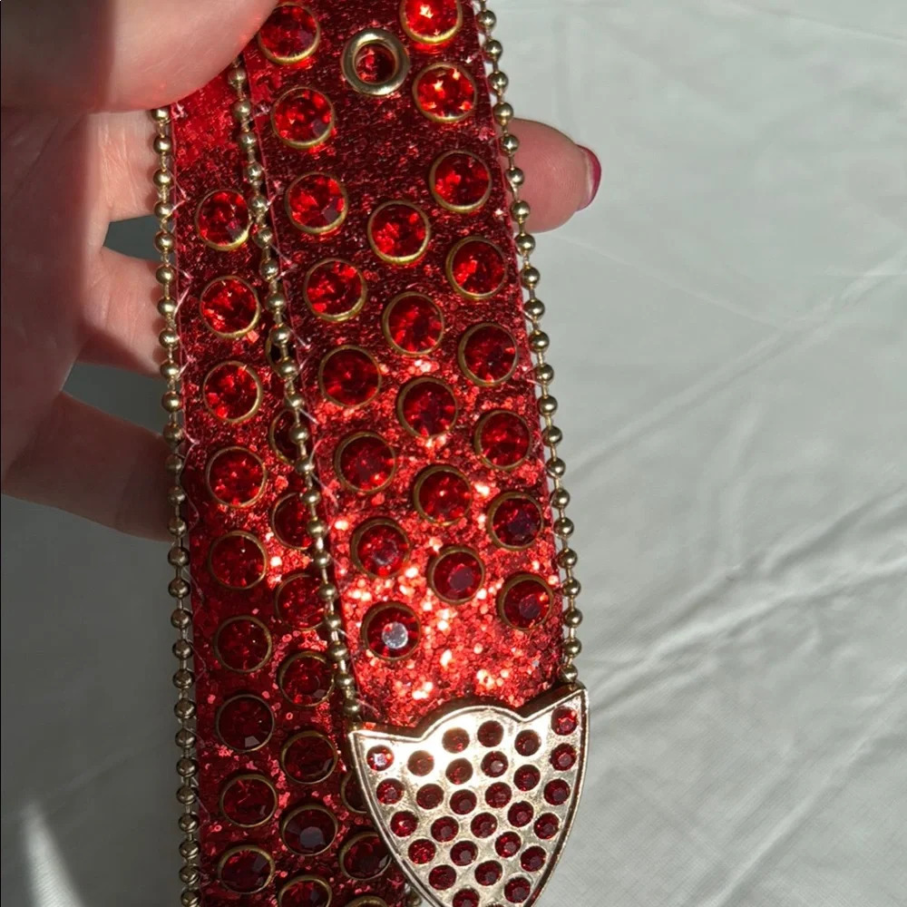 Miami Boutique Red Stuffed Belt with Gold Accents - Picture 7 of 7